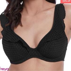 NWT Freya Bohemia High Apex Crochet Black Bikini Swim Top 30M Large Bust Bra